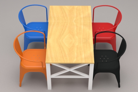 北歐田園風(fēng)休閑實木餐桌鐵藝tolix磨砂椅子組合