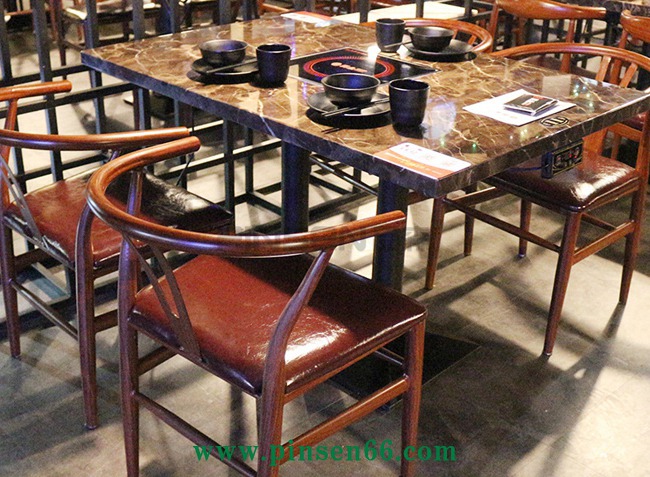 大理石火鍋桌椅 4人大理石電磁爐火鍋餐桌椅子組合