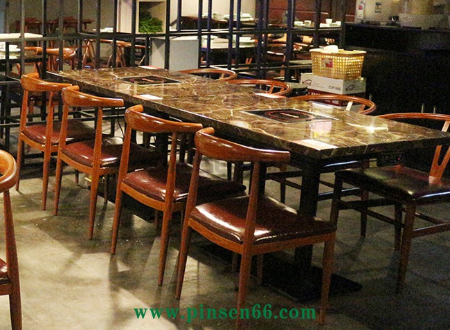 大理石火鍋桌椅 4人大理石電磁爐火鍋桌椅