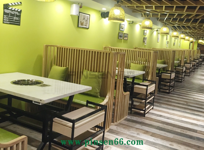 白色大理石火鍋餐桌椅餐飲廠家定制 白色大理石下沉式電磁爐火鍋餐桌卡座組合