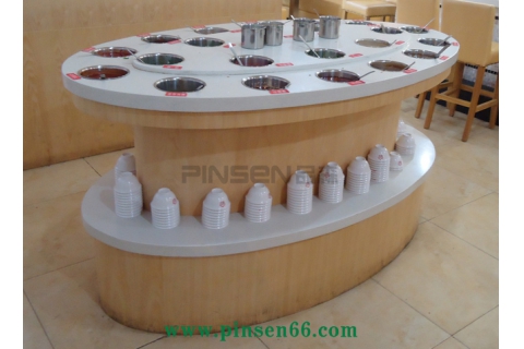 實木大理石火鍋店橢圓形醬料臺