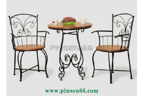 創(chuàng)意鐵藝實(shí)木組合咖啡廳室內(nèi)客廳庭院戶(hù)外休閑茶幾圓桌陽(yáng)臺(tái)餐桌椅