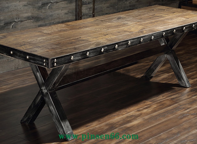 美式復(fù)古loft桌椅 美式復(fù)古酒店餐桌椅 大型餐廳超長鐵皮包邊鐵藝餐桌椅定制廠家