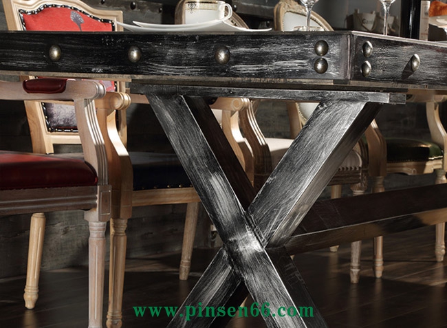 美式復(fù)古loft桌椅 美式復(fù)古酒店餐桌椅 大型餐廳超長鐵皮包邊鐵藝餐桌椅定制廠家