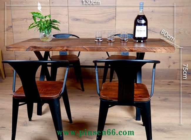 美式鄉(xiāng)村餐廳實木餐桌椅組合 長方形復(fù)古原木咖啡廳長桌子簡約餐桌椅