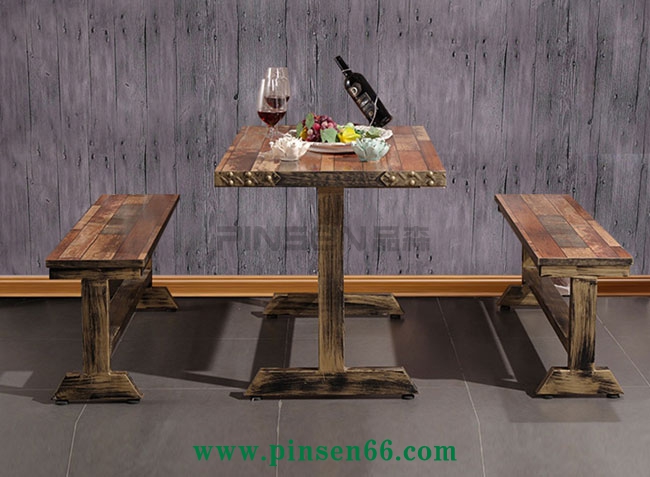 美式復(fù)古loft桌椅 實(shí)木西餐廳餐桌椅
