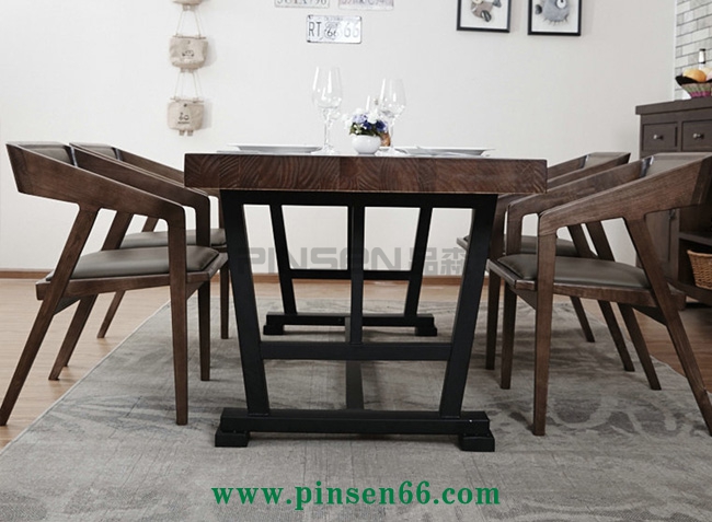 美式復(fù)古loft桌椅 復(fù)古美式小戶型實(shí)木餐桌椅組合6人 簡(jiǎn)約北歐鐵藝餐桌飯桌大長(zhǎng)方桌