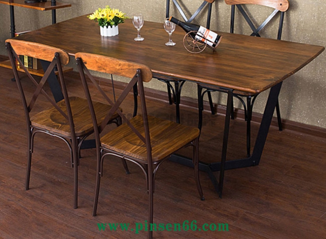 美式復(fù)古loft桌椅 復(fù)古實(shí)木西餐廳餐桌椅