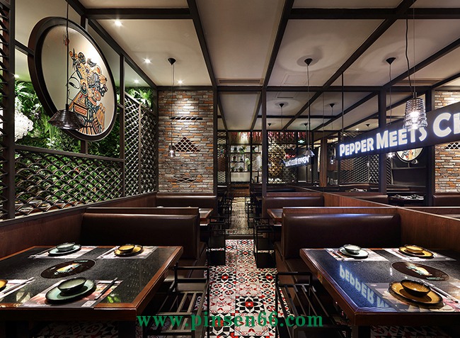 花椒遇見辣椒實(shí)木大理石火鍋餐桌椅